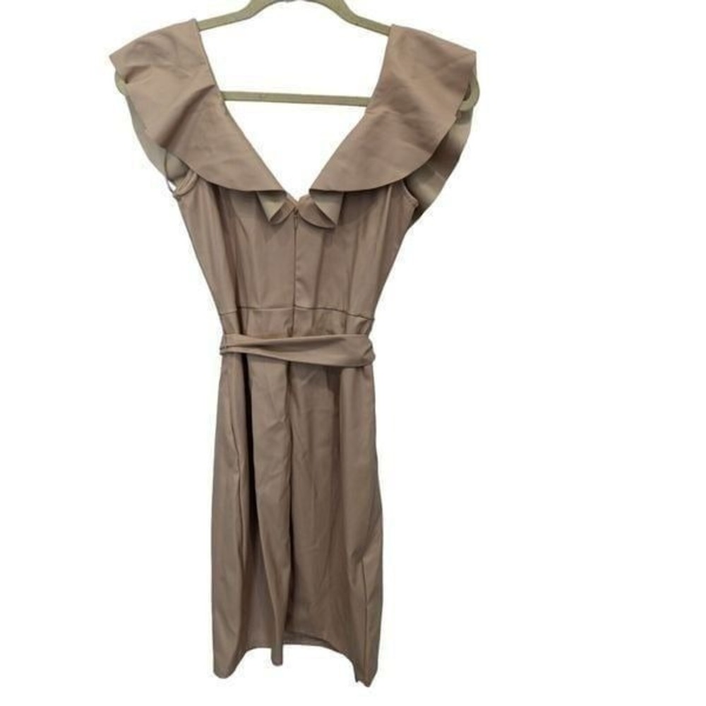 NWT Bebe Womens Knee Length Sleeveless V Neck Zip Dress Beige Size S - Picture 2 of 10